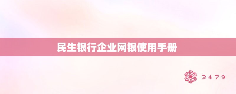 民生银行企业网银使用手册 